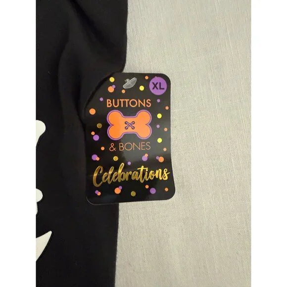 Wanna Hang Dog Shirt Halloween Pet Tee Size XL Black Bat Design Buttons and Bone - Picture 4 of 7